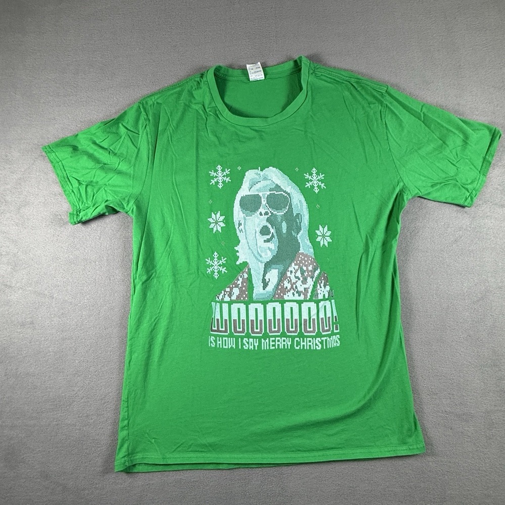 Ric Flair Wooooo Christmas WWE Mens Ugly Green T-shirt 2XL